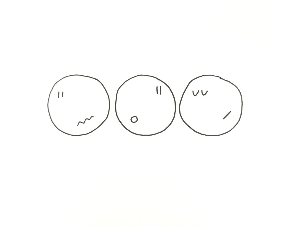 Three faces radiating discomfort